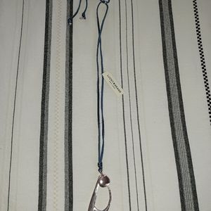 Lucky Brand Silver Tone Necklace on Navy Leather Adustible Cord